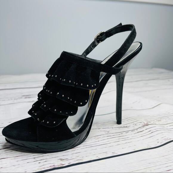 BCBG Paris leather upper ruffle with metal silver accent NEW without tags - Picture 2 of 11